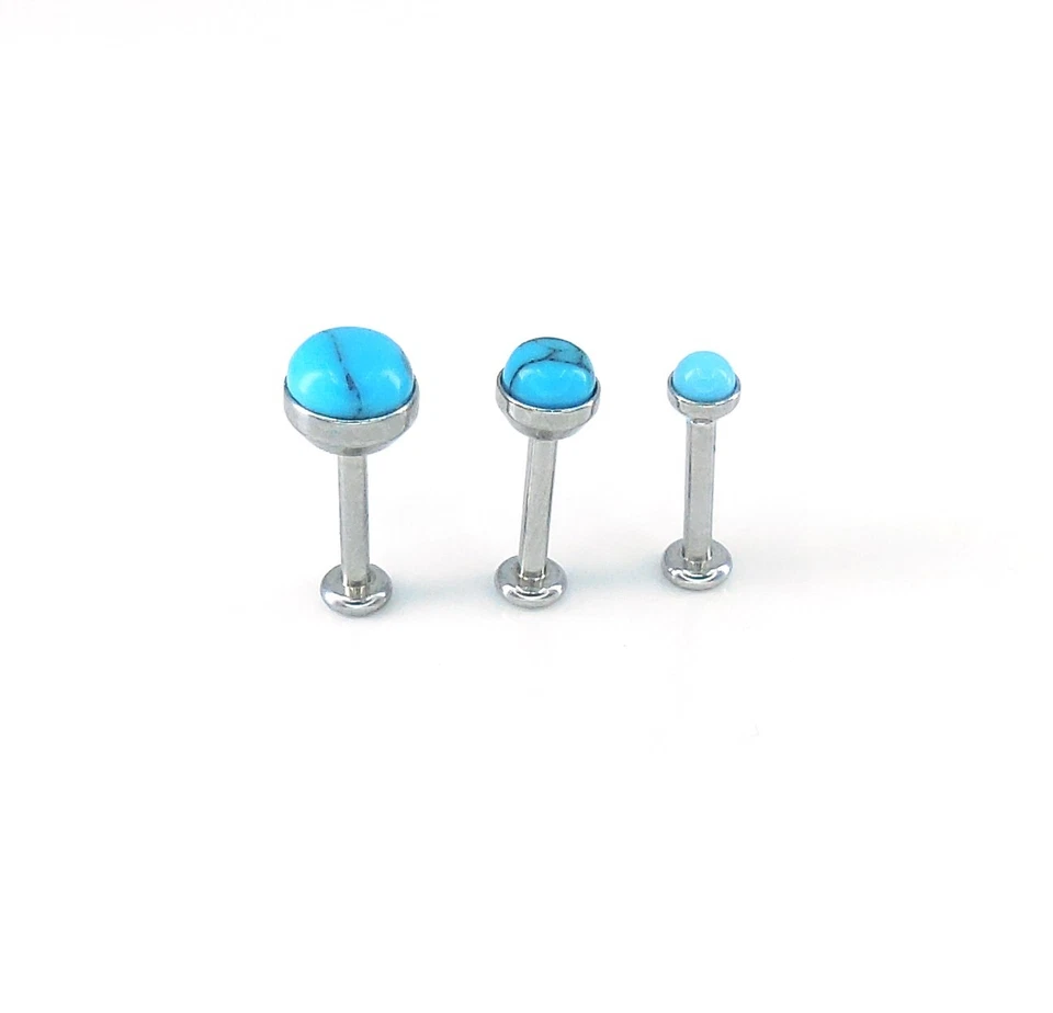 18G 绿松石三螺旋软骨无螺纹推针耳环 2,3,4 毫米耳钉 — 第 2/4 张图片