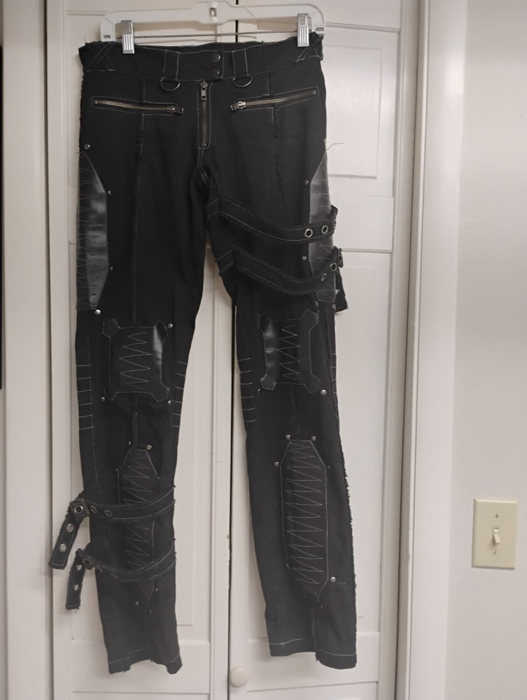 Small gothic Pants Cyber Punk Metal Rock 90s GRUNGE Y2K Lip Service Straight Leg