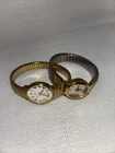 Two Vintage Timex Watches Stretch Band Gold Needs New Batteries