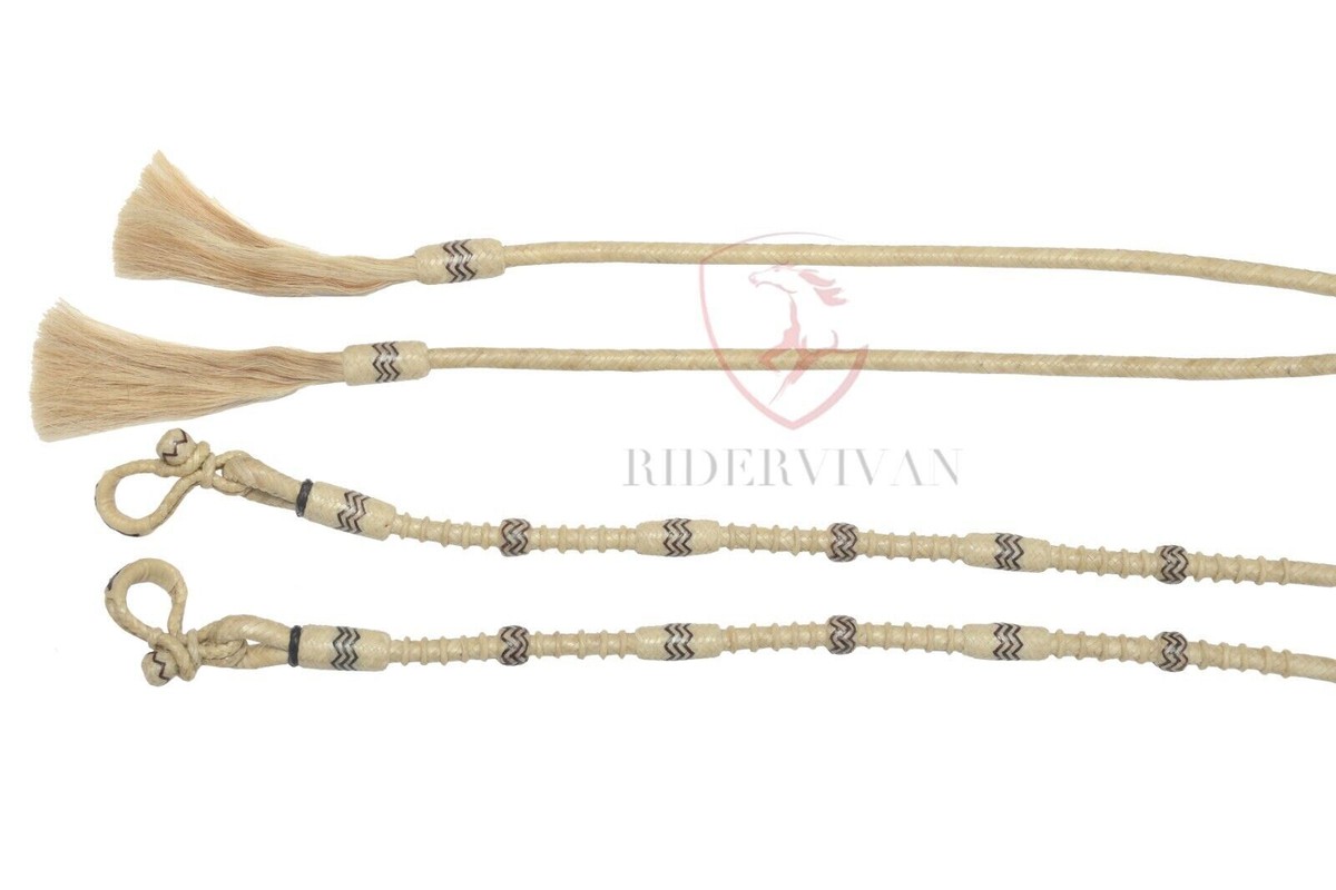 Rênes Fendues En Cuir Brut De Vache – 20 Tresses – 84 Pouces – Avec Glands En Crins De Cheval – Rider Vivan
