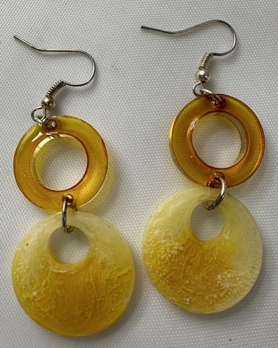 Plastic Flat Hoop Earrings Dangle Pierced Ears Goldie Fall Yellow Gold - Picture 7 of 12