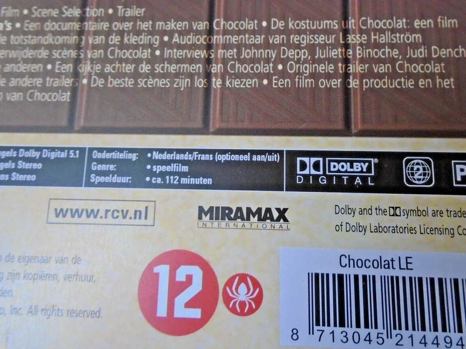 Chocolat (2000) - DVD - Steelbook - Region 2 - Dutch / English - Rare - VGC - Image 3 of 4