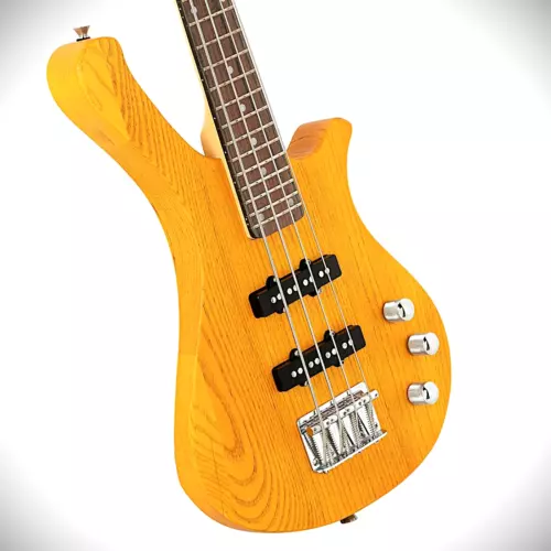 Yellow Short Scale Micro Bass Solid Mahogany Body for Kids, Guitarists, Travel