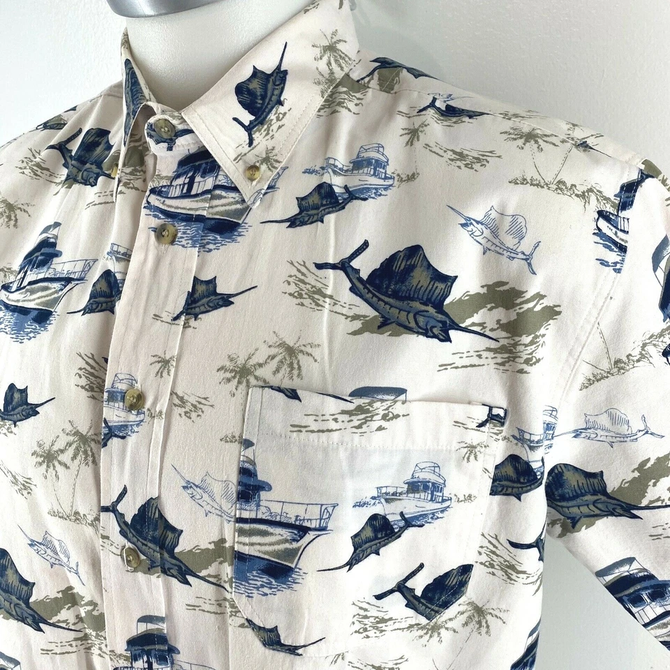 Michael Austin Men Size Medium Rugged Wear Shirt Boats And Sailfish EUC       U5 - Image 3 of 4