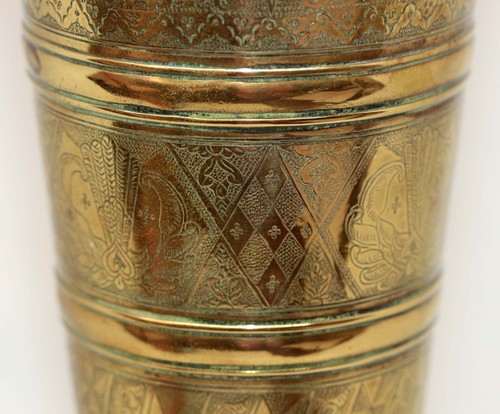 ENORMOUS HIGHLY DECORATED ANTIQUE PERSIAN KASHMIRI 13.5 inch BRASS VASE c.1910 - Picture 9 of 18