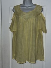 Avenue Women’s Tops 18/20 Short Cold Shoulder Sleeves Yellow Crochet 