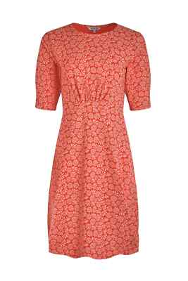 Weird Fish Women's Short Sleeve Cassandra  Printed Jersey Dress - Crimson Red