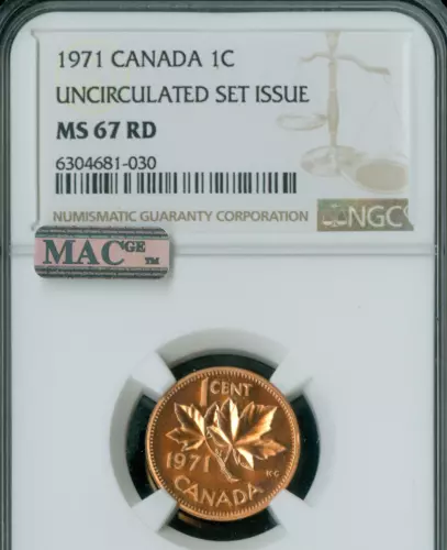 1971 CANADA CENT NGC MS67 RD PQ 2ND FINEST GRADED MAC  SPOTLESS *