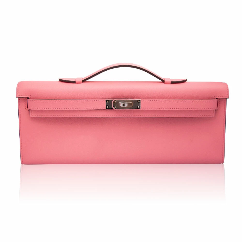 Hermes Kelly pochette Rose sakura Swift leather Silver hardware