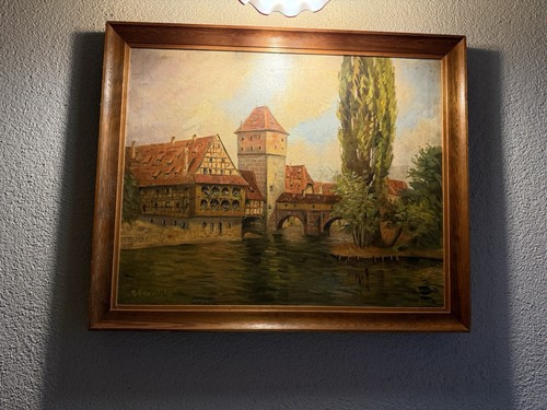 Pintura antigua pintura al óleo firmada / vista Nuremberg - Imagen 12 de 15