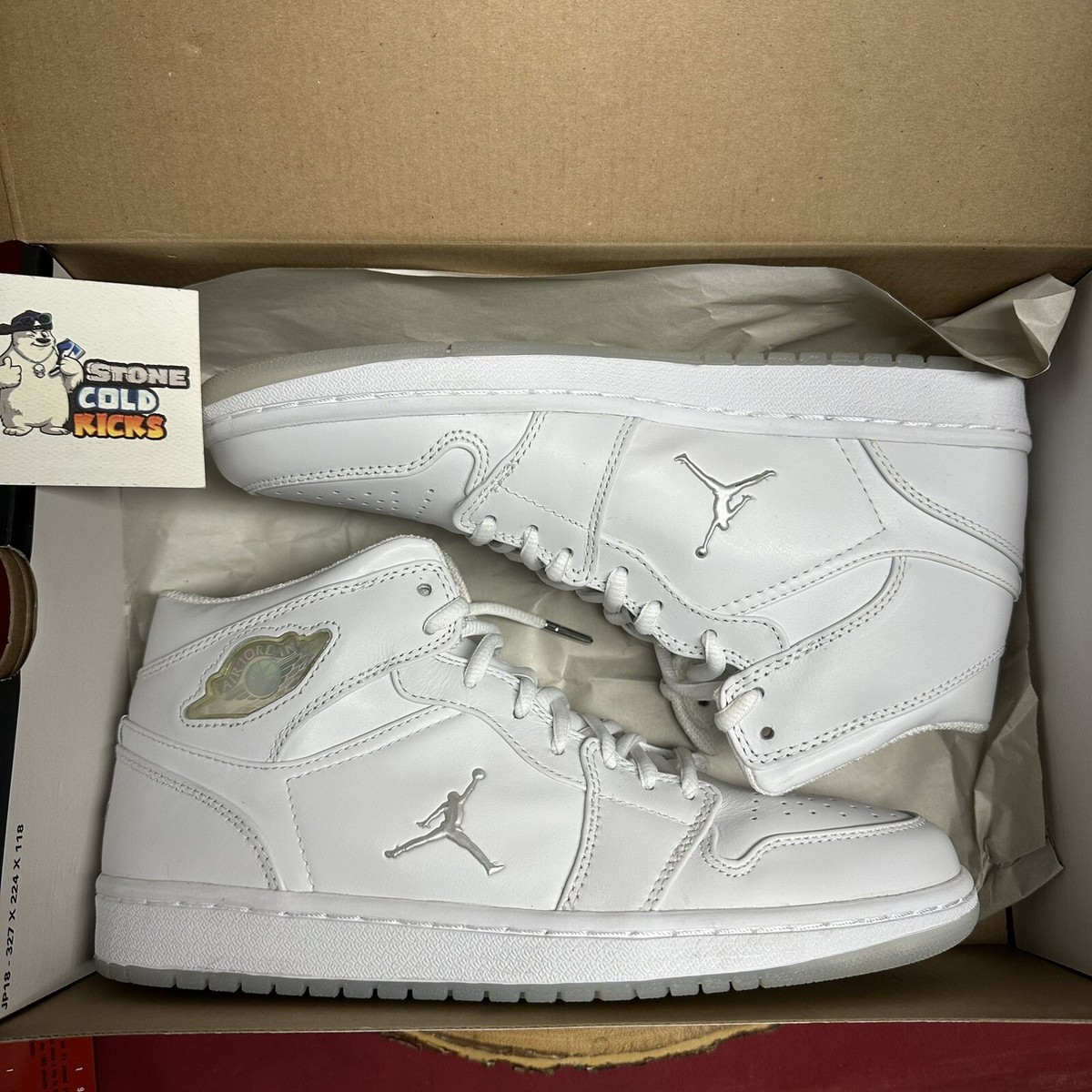 NIKE AIR JORDAN 1 RETRO WHITE METALLIC SILVER 306000-101 SIZE 9