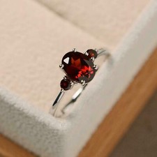 2ct Simulated Red Garnet Engagement Ring Trilogy Minimalist 9k White Gold Plated