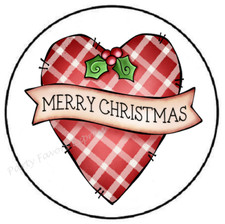 MERRY CHRISTMAS PLAID HEART ENVELOPE SEALS LABELS STICKERS PARTY FAVORS