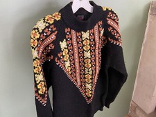 Vintage Mens Thick Knit Fair Isle Nordic Multicolor Crew Sweater Medium Retro