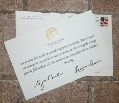 President GEORGE BUSH & First Lady LAURA BUSH Letter SIGNED by Both w/ Envelope