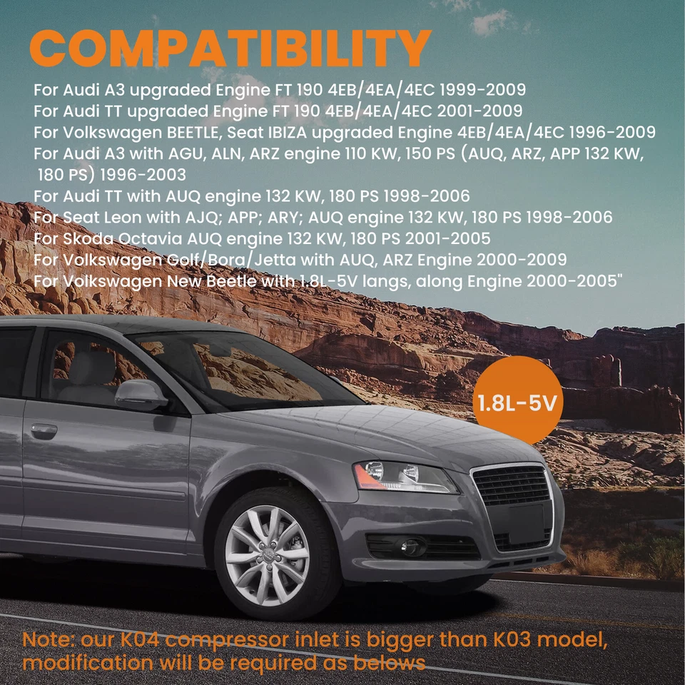 KO4-001 Turbo Charger fit for VW Golf Bora Sport Beetle 1.8T 1.8P 53049500001 - Image 2 of 4