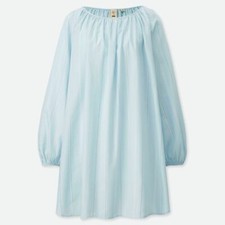 UNIQLO HANA TAJIMA HPJ Gathered Striped Long Sleeve Tunic Top Light Blue Small S