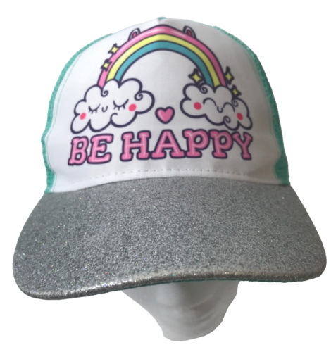 Baseballkappe Mädchen Youth Be Happy Glitzer verstellbare Mütze Druckknopflasche - Bild 1 von 6
