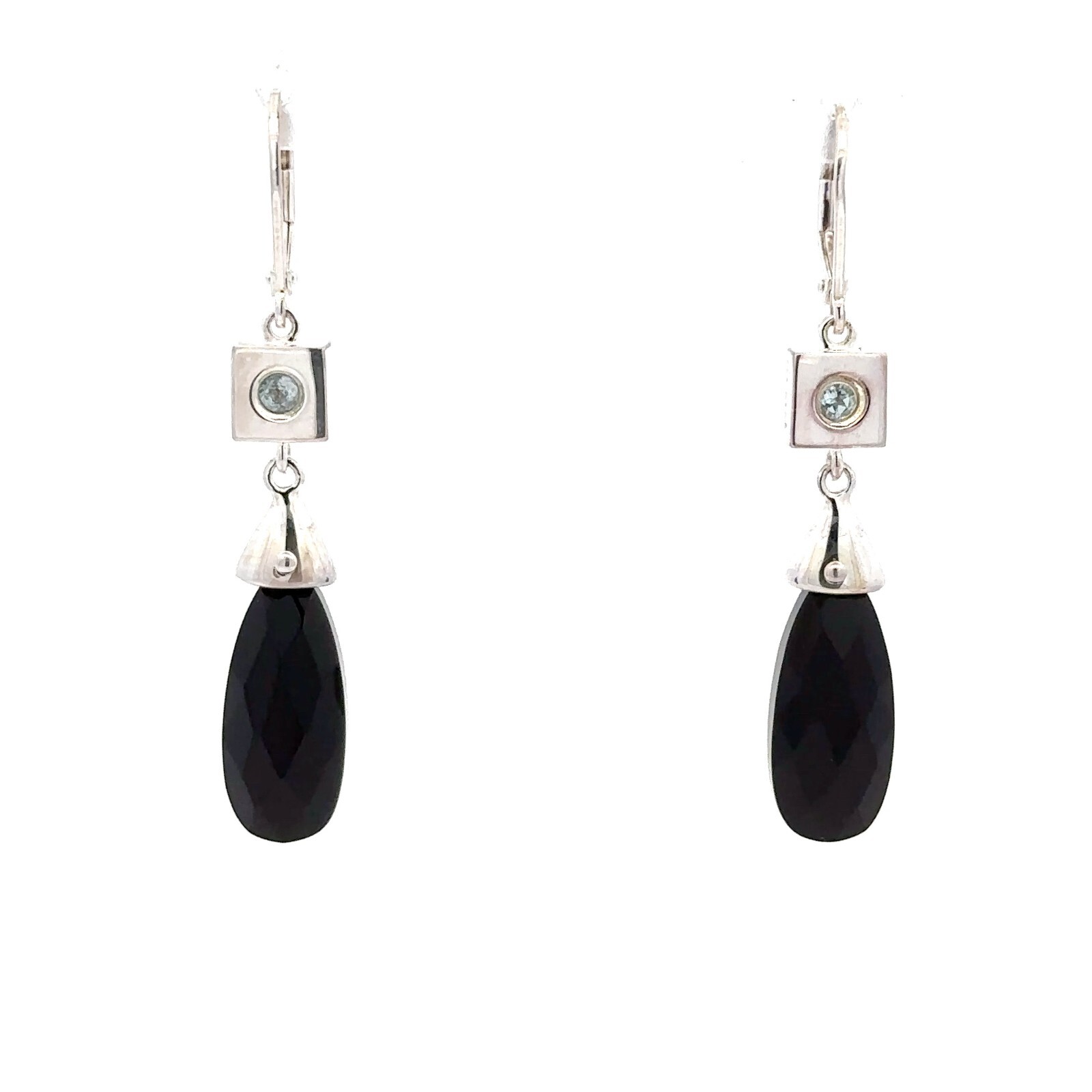 ELLE Sterling Silver Jewelry Collection Dangle Faceted Black Onyx Earrings
