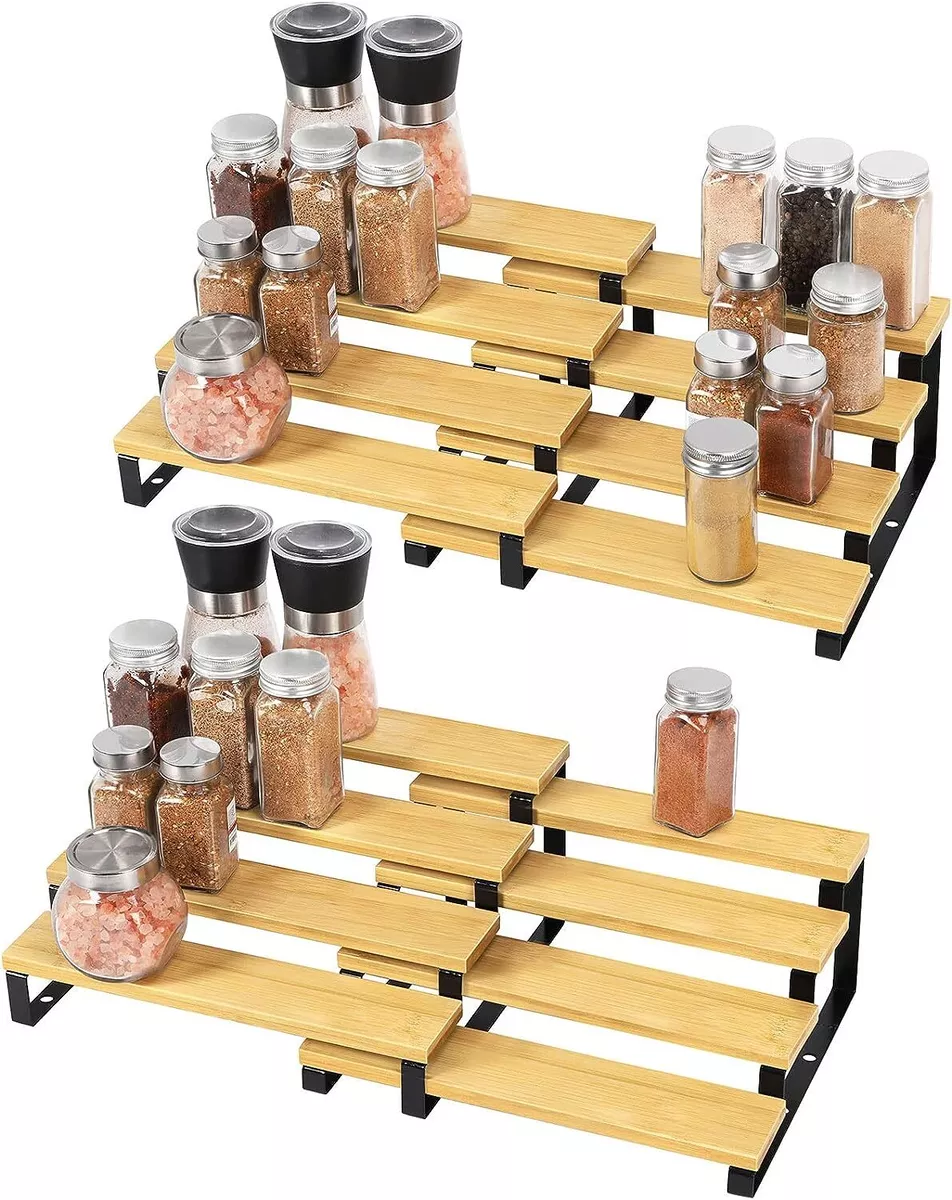 4-Tier Spice Rack Organizer for Cabinet Expandable Step Shelf Organizer Set  of 4