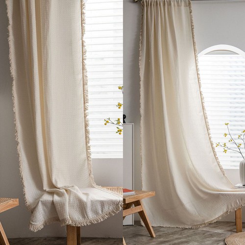 Beige Tassel Long Curtain for Living Room Bedroom Kitchen Window Drape Treatment - Picture 12 of 46