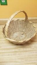 Vintage 1960's Mexico Woven Wicker Easter/Market Basket Round Farmhouse