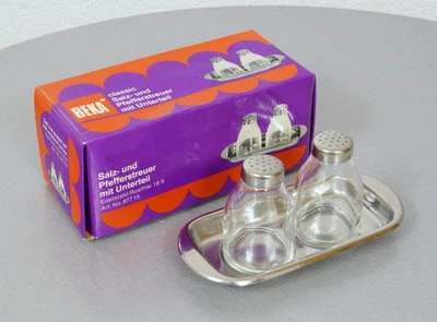 NUEVO Beka Spezmenage 3 piezas sal pimienta esparcidor acero inoxidable 18/8 ... - Imagen 1 de 4