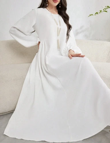 SHEIN Women's Solid Color ,Sleeve Long Elegant Arabian Dress With Round Neck ,