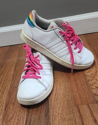 Adidas Grand Court Size 3Y Youth White Athletic Running Shoes Sneakers  Rainbow | eBay