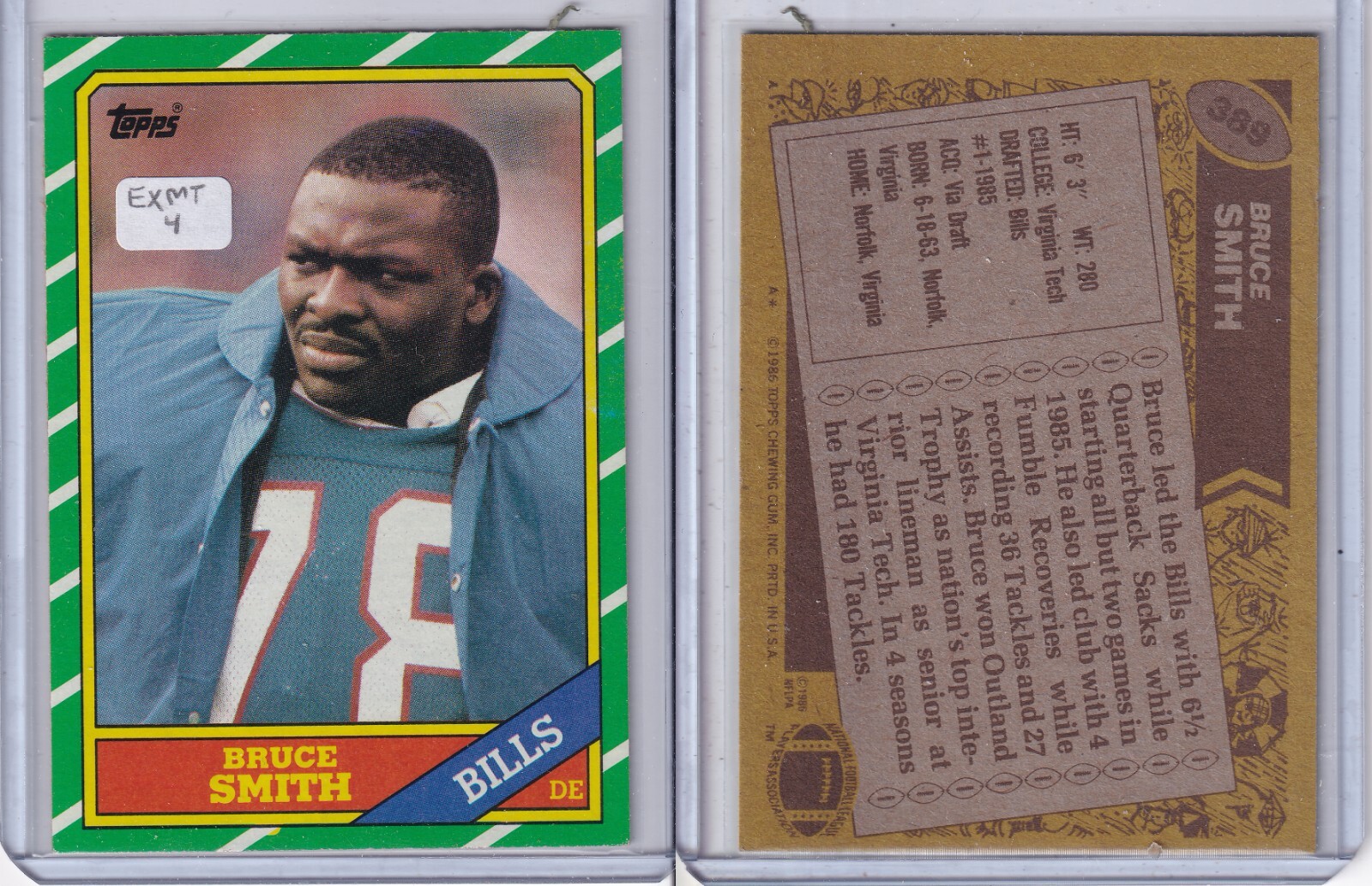 1986 Topps Football Card # 389 Bruce Smith Rookie Buffalo Bills EXMT | eBay