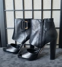 Nine West Peep Toe Dress Booties Black Leather Size 7.5 M Block Heel 4.5" NWOT