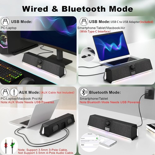 SOULION R80 Bluetooth Computer Speakers, USB Speakers with Digital Clock...SH3 - Picture 5 of 8