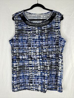 Notations Sleeveless Top Womens Plus Size 2X Blue White Stretch Casual 