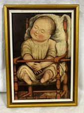 "Baby in Red Chair", Reproduction, 6 1/2" by 10" With Wood Frame