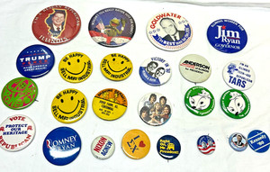 Vintage Pinback Buttons Lot of 24 Various Themes, Political, Bay City Rollers