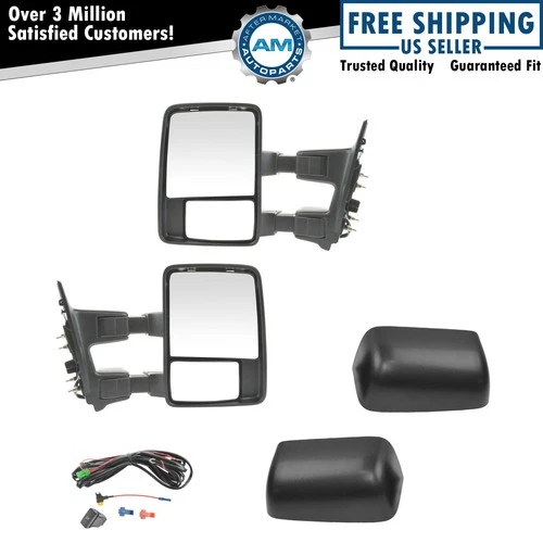 Power Heat Fold Smoked Turn Textured Upgrade Towing Mirror PAIR for Super Duty