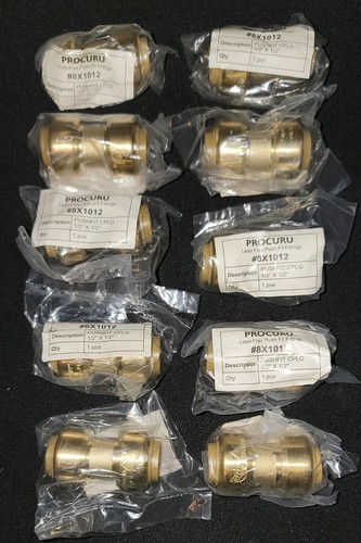 PROCURU 10-Pack 1/2-Inch PushFit Coupling, Push-to-Connect Brass Plumbing Fit...