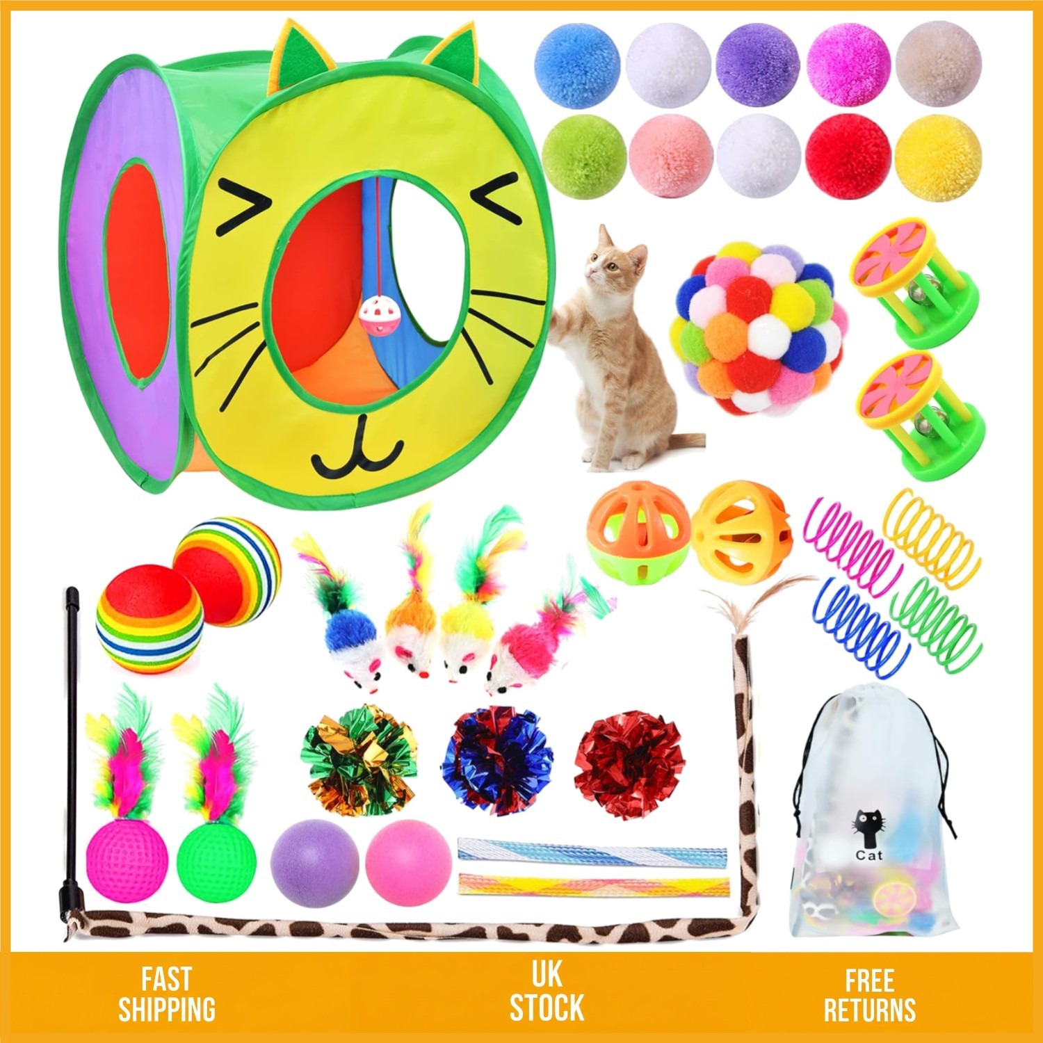 Ultimate Interactive Fun Kitten Tunnel Wand Mice Feather Toys Set 37 Pieces