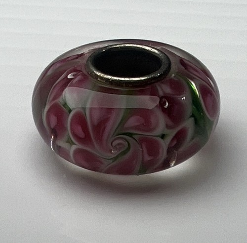 Argento Sterling 925 Retro Slide Bubble Bead Vetro di Murano Orchidee Fiori Rosa - Foto 1 di 9