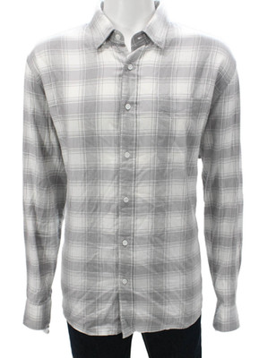 Faherty Brand Mens Plaid Button Down Shirt Grey White Size Extra Extra Large