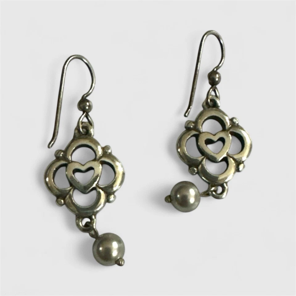 Brighton Love Lock Heart& Faux Pearl Retired French Wire Earrings 1” - Image 3 of 4