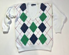 Dockers Argyle 100 Cotton Knit V-neck Sweater Men  s L, White Green Blue Red