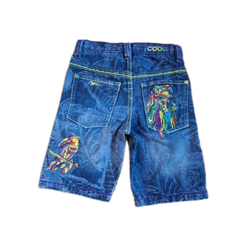 Coogi Embroidered Lion Toucan Bird Forest Skater Grunge Denim Shorts Kid Small - Image 2 of 4