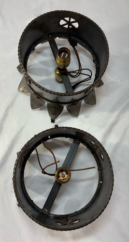 Antique Pair of Church Hammered Iron Crown Chandelier Hanging Lanterns CHI-RHO - Picture 13 of 15