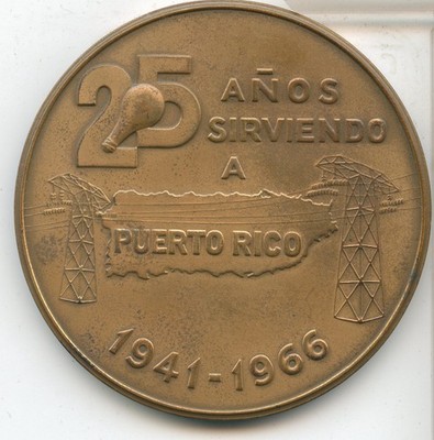 1941-1966 Fuentes Fluviales Puerto Rico 25 Anos Years Medal