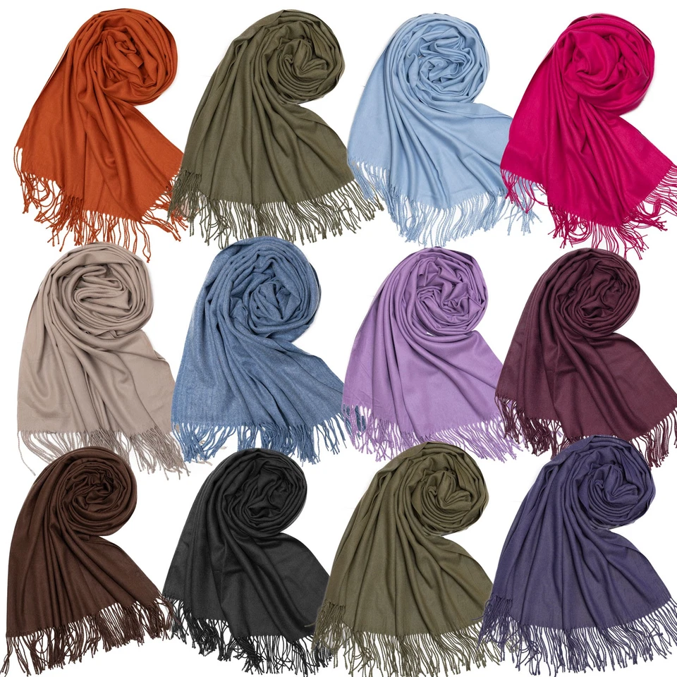 MARKENLOS XXL Premium Schal Stola Wolle Kaschmir Fransen Tuch Elegant Uni Damen Herren Neu