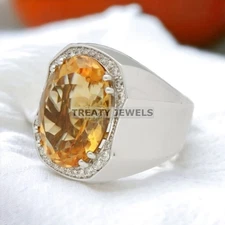 Citrine Oval Cut Gemstone With 925 Sterling Silver Ring For Men's #486 #