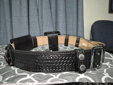 Dutyman Size 34 Full Grain Leather Duty Belt - Black Basketweave With Chr Buckle