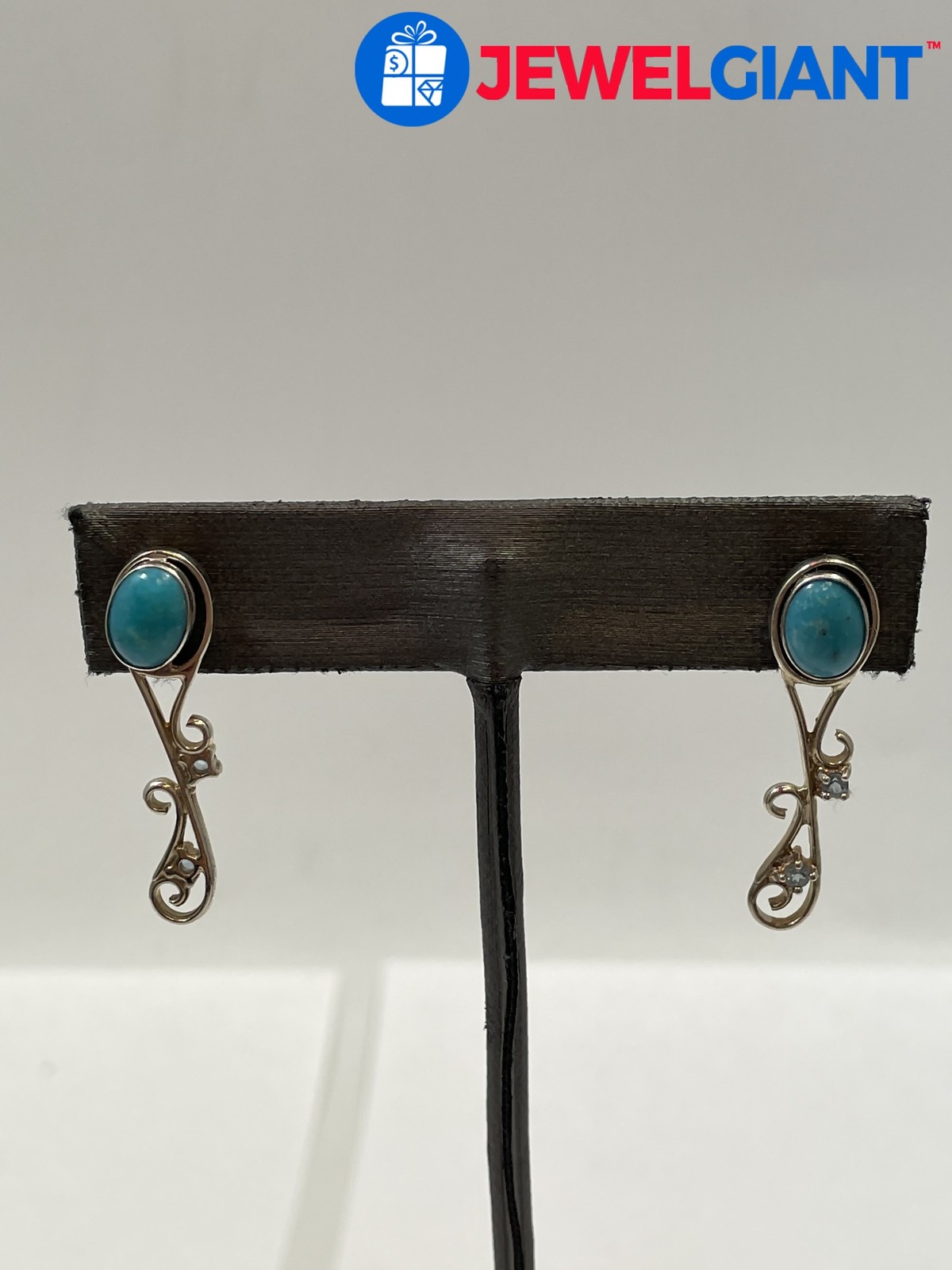 Sterling Silver Turquoise Aquamarine 1 Pair Of Pierce Earrings 3.6G #Gh454