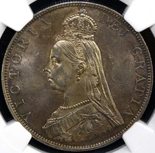 1887 Great Britain Double Florin 4 Shilling  Roman 1 in Date NGC MS 62